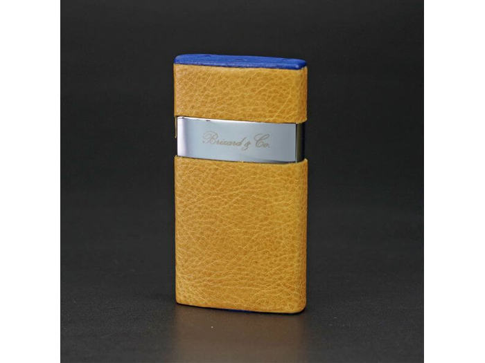 Brizard - Venezia Fountain flame Full Grain Camel Leather & Blue Ostrich lighter