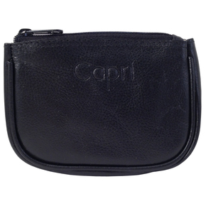 Capri black leather zippered pouch