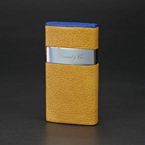 Brizard - Venezia Fountain flame Full Grain Camel Leather & Blue Ostrich lighter